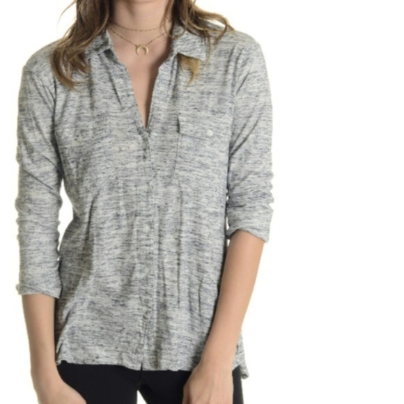 James Perse | Heather Gray Collar Button Down Top - Picture 2 of 6